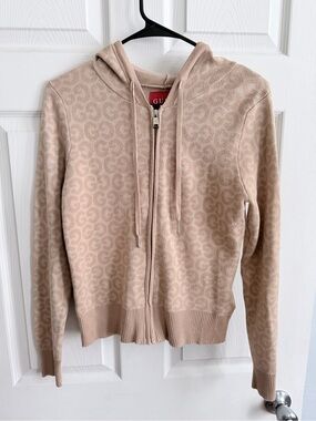 GUESS Beige Logo-Pattern Zip Hoodie
